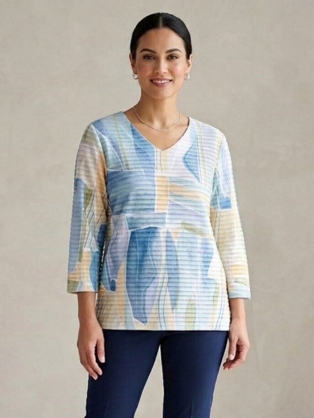 💯 Alfred Dunner Abstract Watercolor Rib Texture Blouse 💯